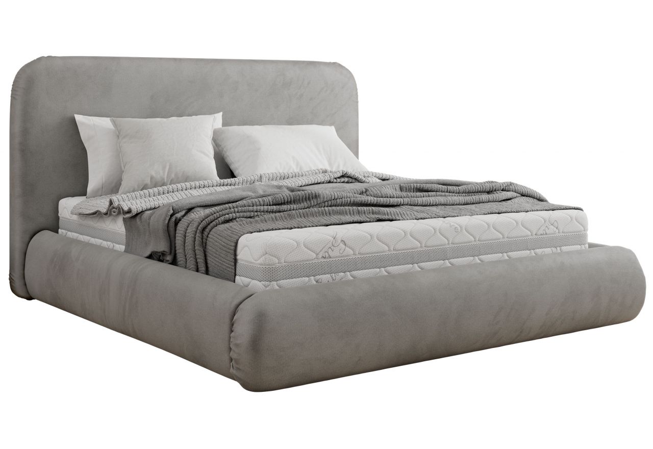 Łóżko tapicerowane BENEA CLASSIC 200x200 - materac pocket - jasnoszary, welwet