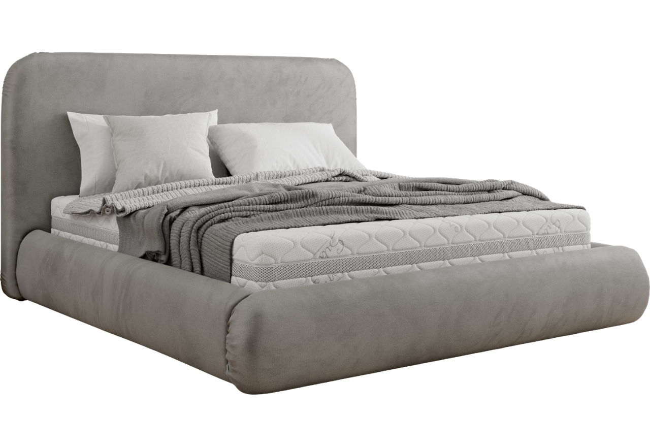 Łóżko tapicerowane BENEA CLASSIC 160x200 - materac multipocket - jasnoszary, welwet