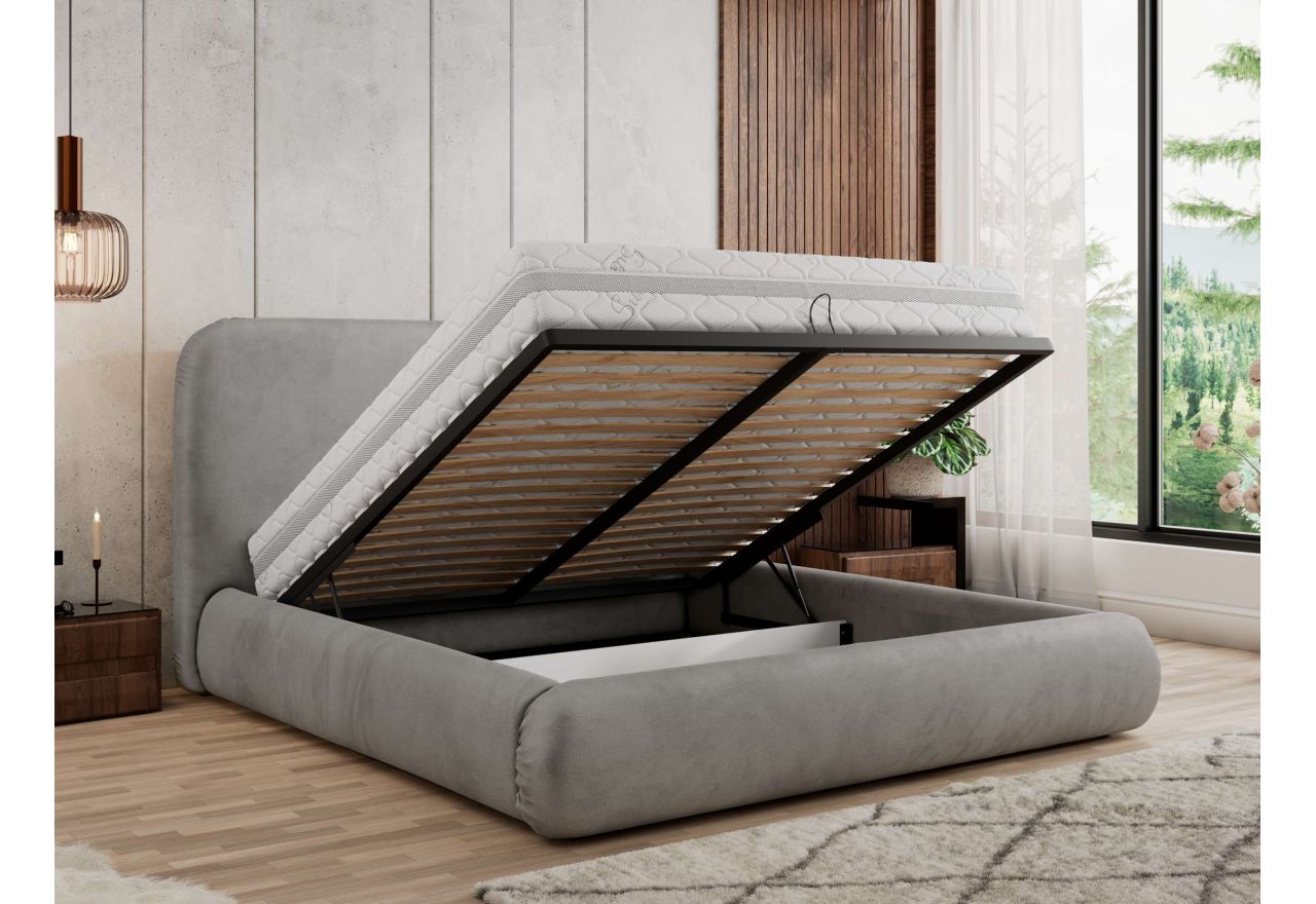 Łóżko tapicerowane BENEA CLASSIC 200x200 - materac multipocket - jasnoszary, welwet