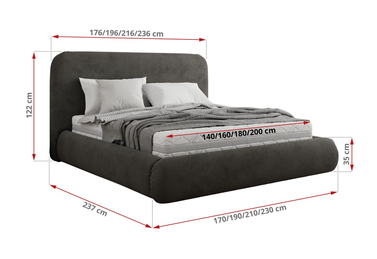Łóżko tapicerowane BENEA CLASSIC 200x200 - ciemnoszary, welwet