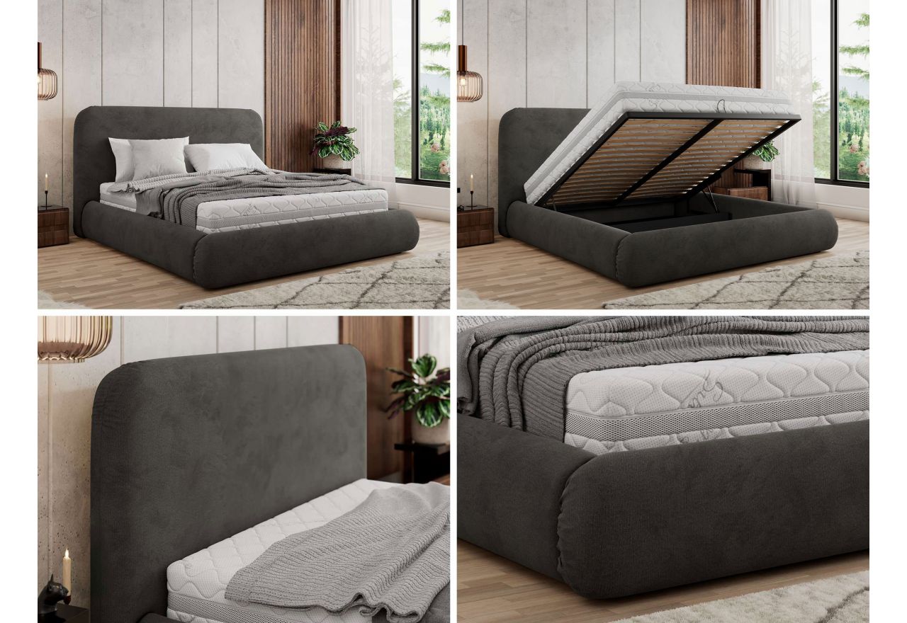 Łóżko tapicerowane BENEA CLASSIC 180x200 - materac piankowy - ciemnoszary, welwet