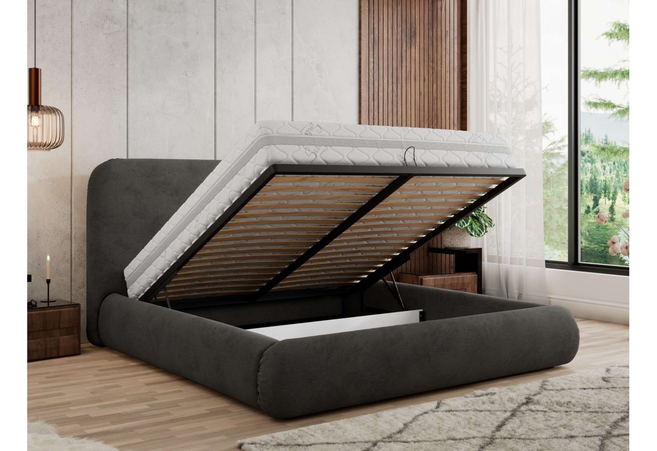 Łóżko tapicerowane BENEA CLASSIC 200x200 - materac multipocket - ciemnoszary, welwet