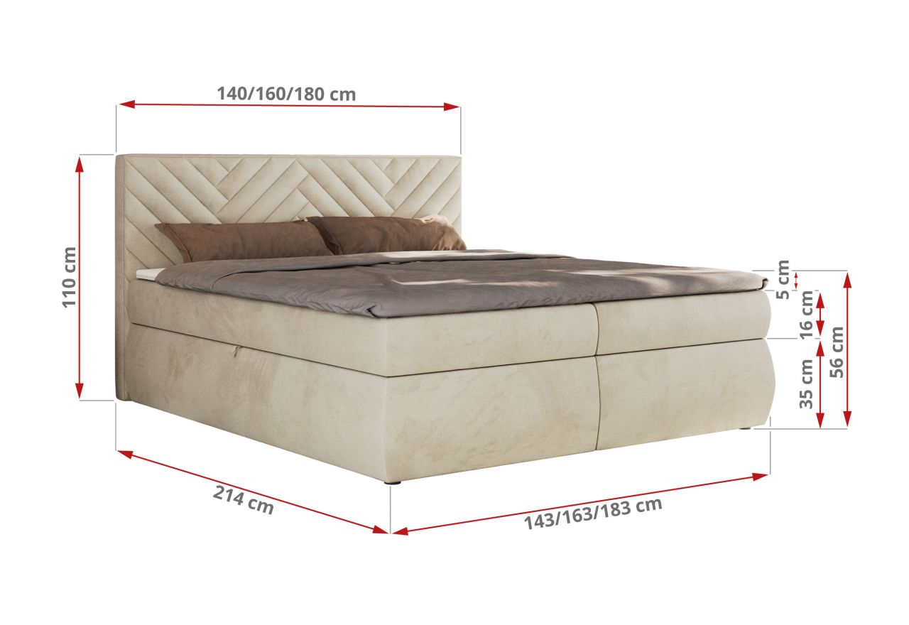 Łóżko kontynentalne AVERTA 140x200 - H3 - beżowy, welwet