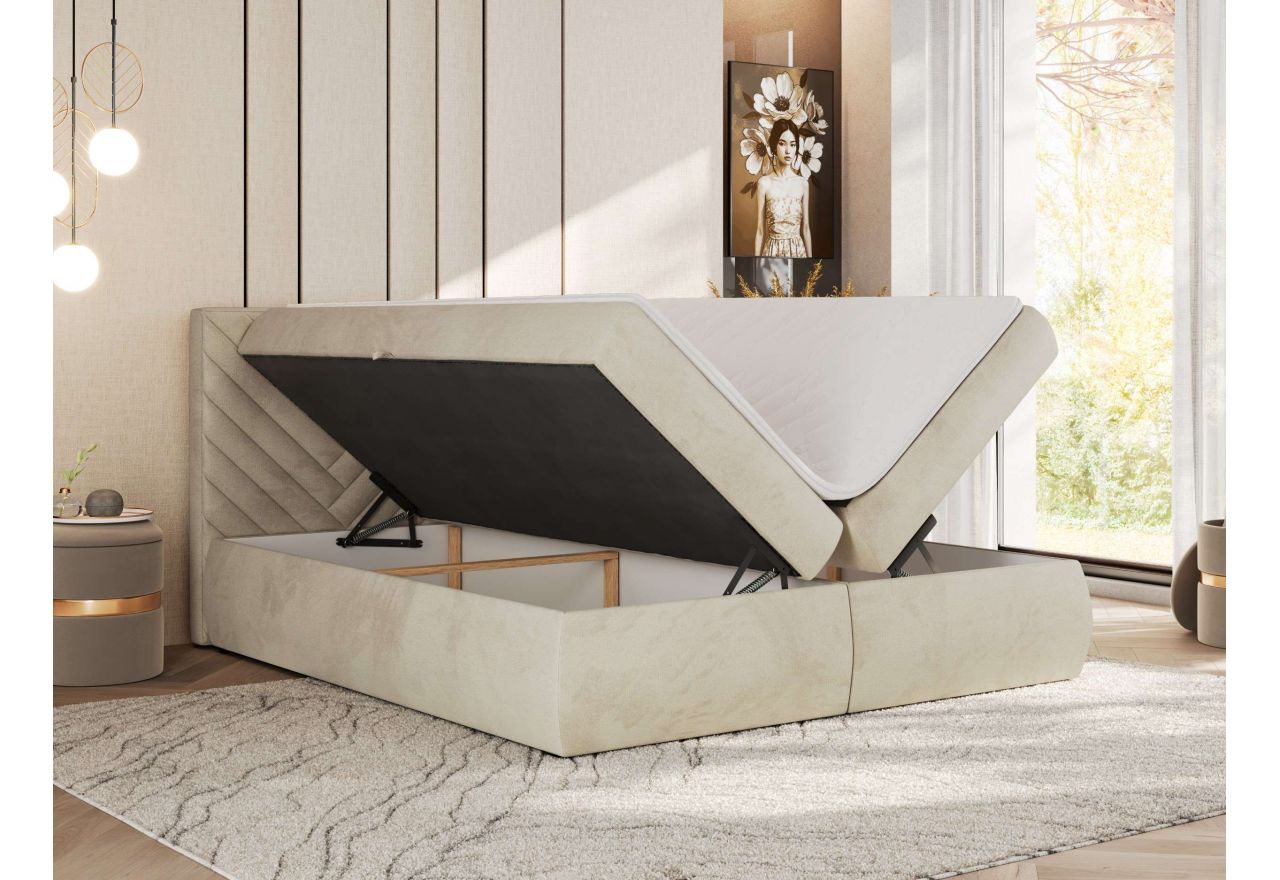 Łóżko kontynentalne AVERTA 160x200 - H3 - beżowy, welwet