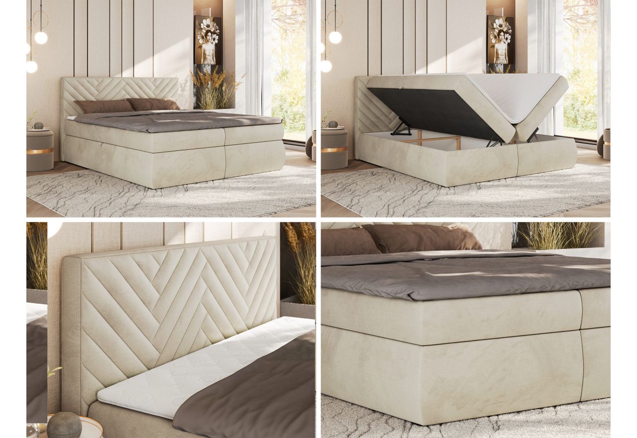 Łóżko kontynentalne AVERTA 160x200 - H3 - beżowy, welwet