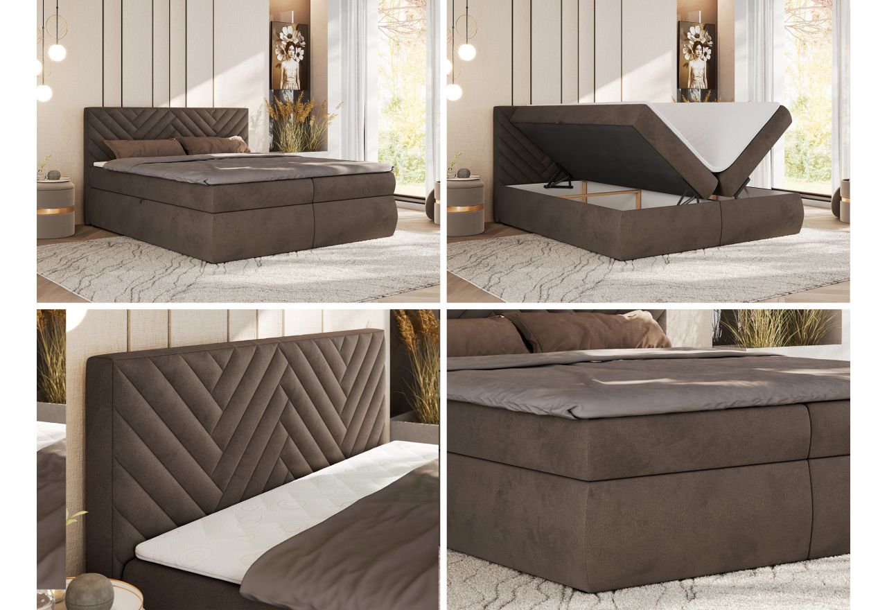 Łóżko kontynentalne AVERTA 160x200 - H3 - brązowy, welwet