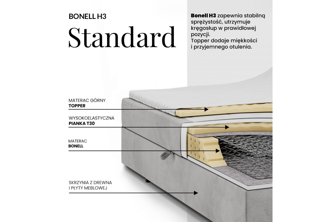 Łóżko kontynentalne AVERTA 180x200 - H3 - brązowy, welwet