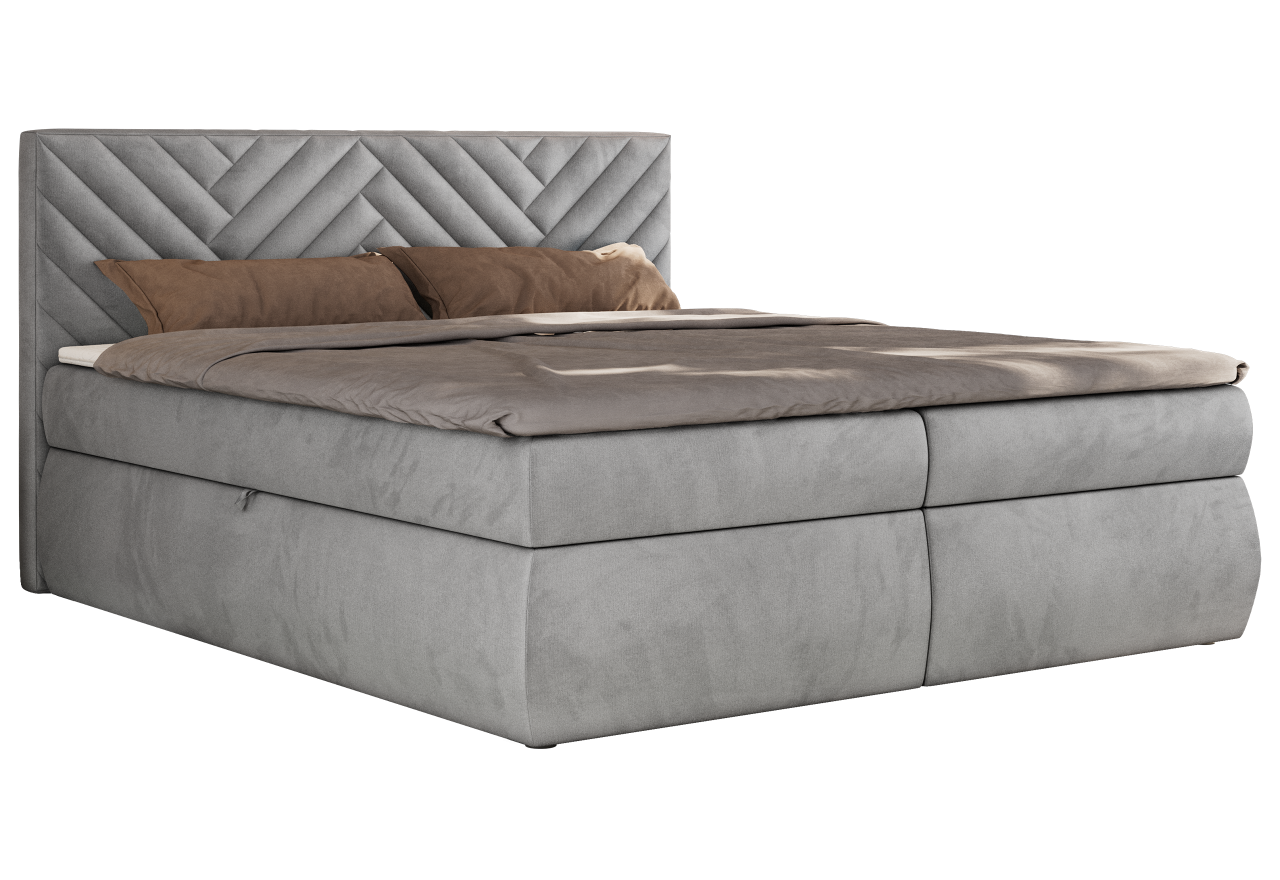 Łóżko kontynentalne AVERTA 160x200 - H3 - jasnoszary, welwet