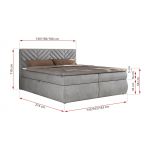 Łóżko kontynentalne AVERTA 180x200 - H3 - jasnoszary, welwet