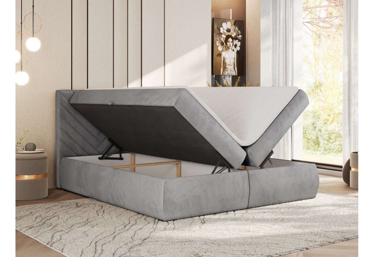 Łóżko kontynentalne AVERTA 180x200 - H3 - jasnoszary, welwet