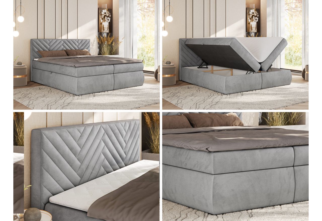 Łóżko kontynentalne AVERTA 180x200 - H3 - jasnoszary, welwet