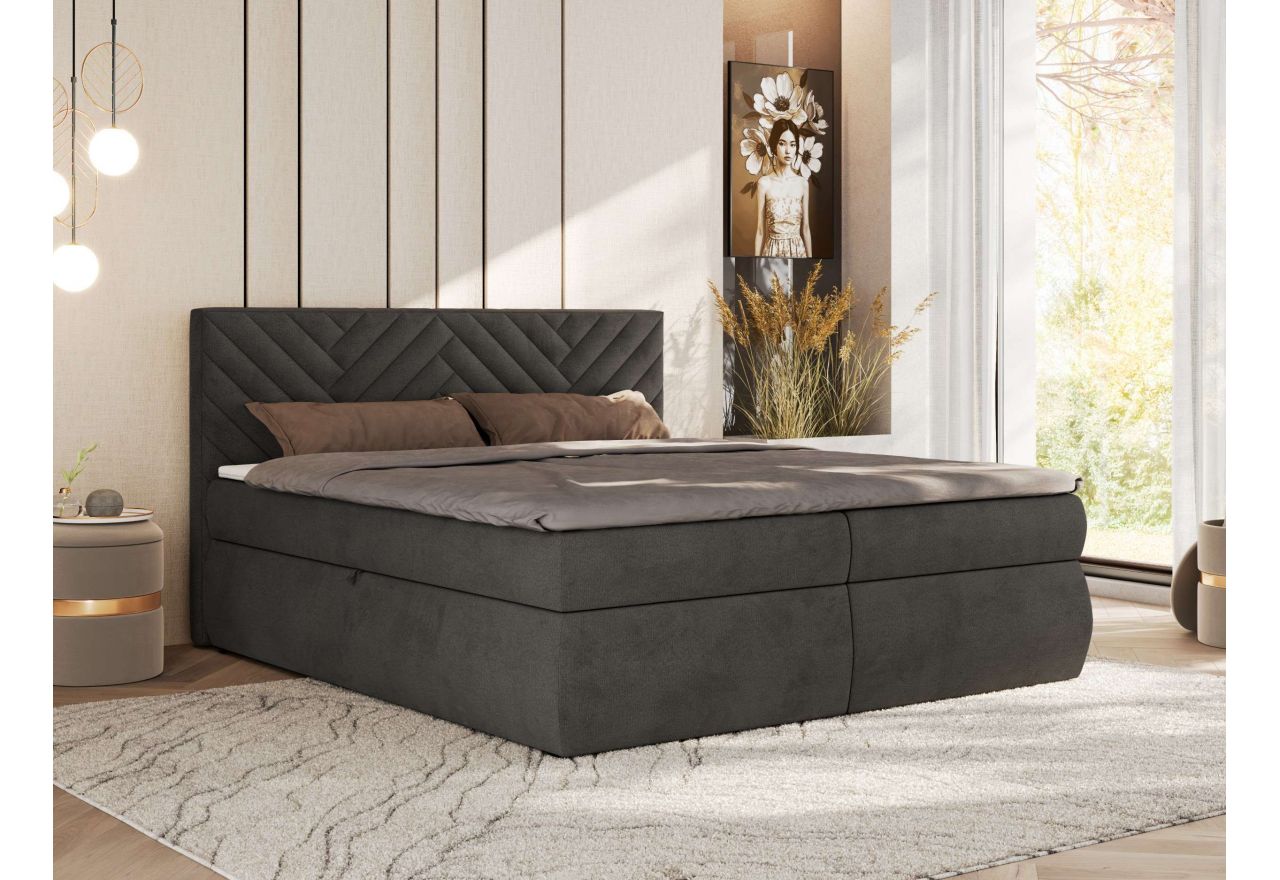 Łóżko kontynentalne AVERTA 140x200 - H3 - ciemnoszary, welwet