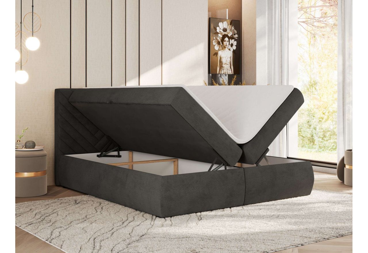 Łóżko kontynentalne AVERTA 180x200 - H3 - ciemnoszary, welwet