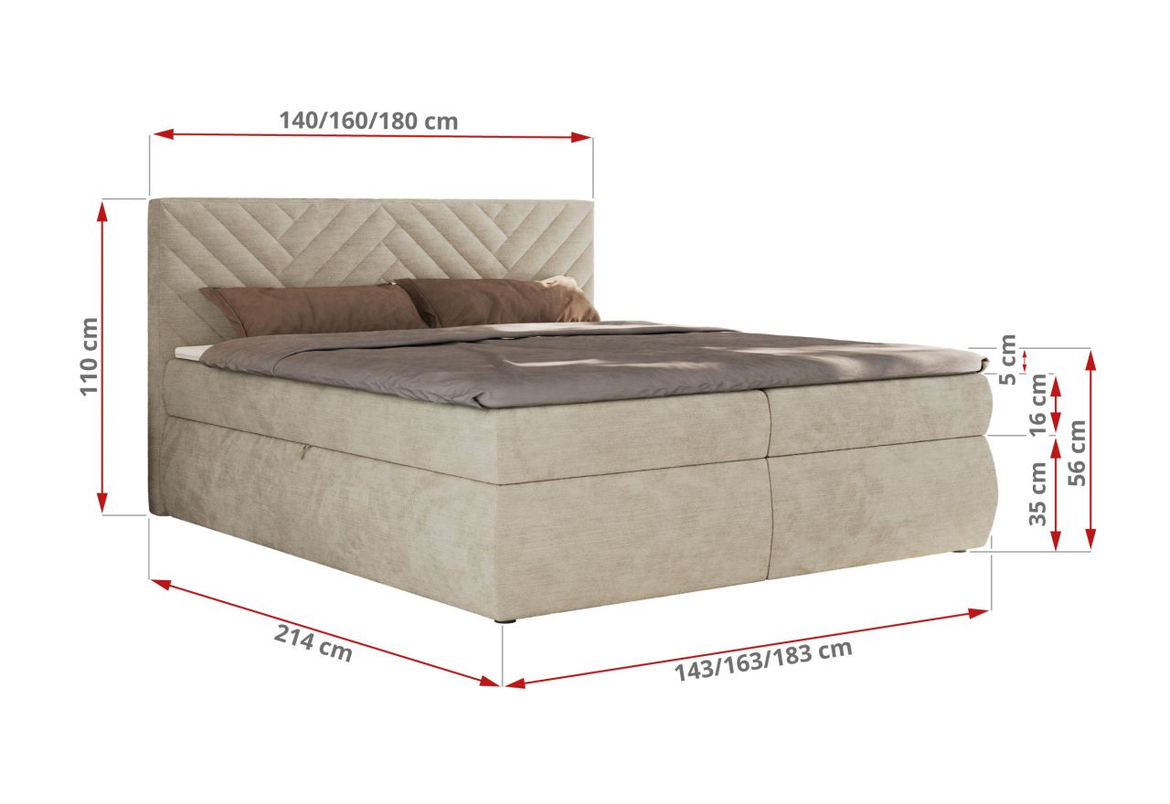 Łóżko kontynentalne AVERTA 140x200 - H3 - beżowy, szenil gładki