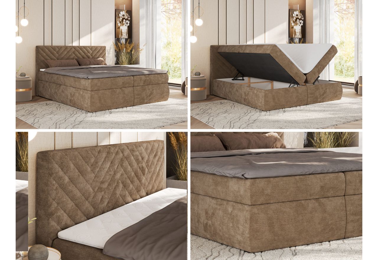 Łóżko kontynentalne AVERTA 140x200 - H3 - brązowy, szenil gładki