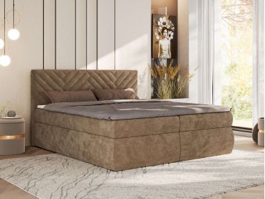 Łóżko kontynentalne AVERTA 160x200 - H3 - brązowy, szenil gładki