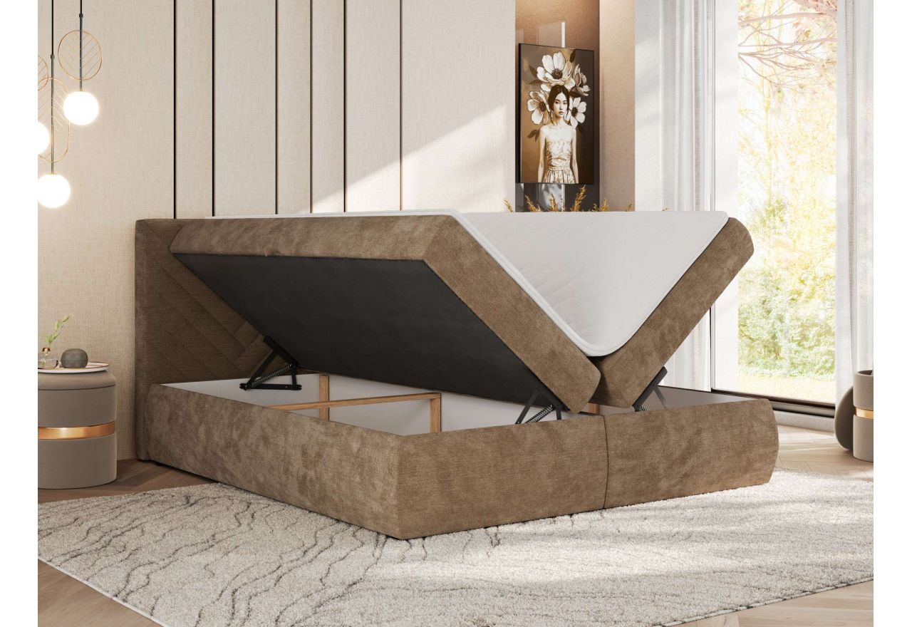 Łóżko kontynentalne AVERTA 160x200 - H3 - brązowy, szenil gładki