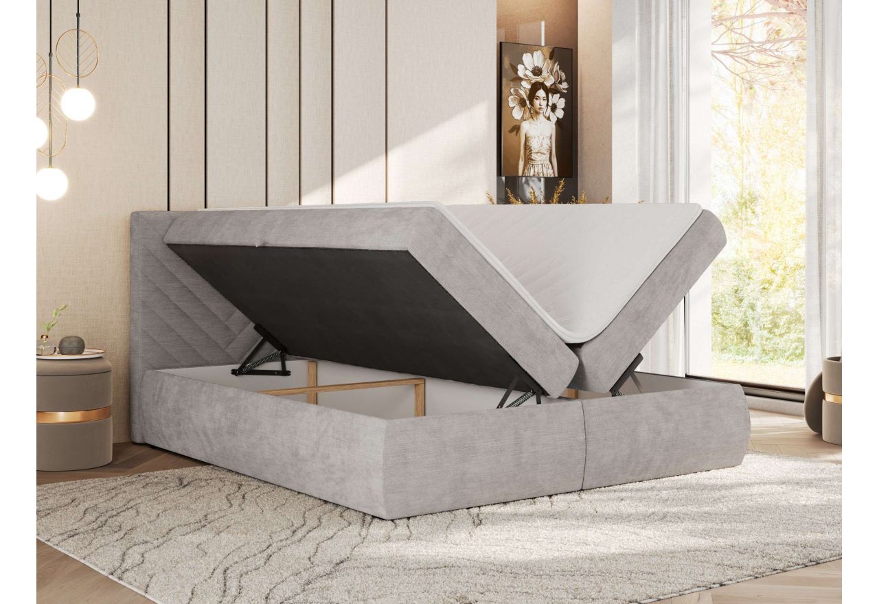 Łóżko kontynentalne AVERTA 140x200 - H3 - jasnoszary, szenil gładki