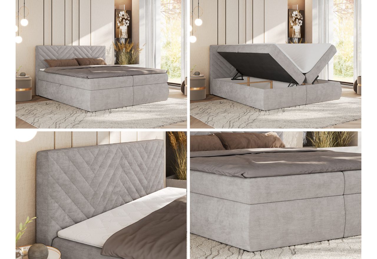 Łóżko kontynentalne AVERTA 140x200 - H3 - jasnoszary, szenil gładki