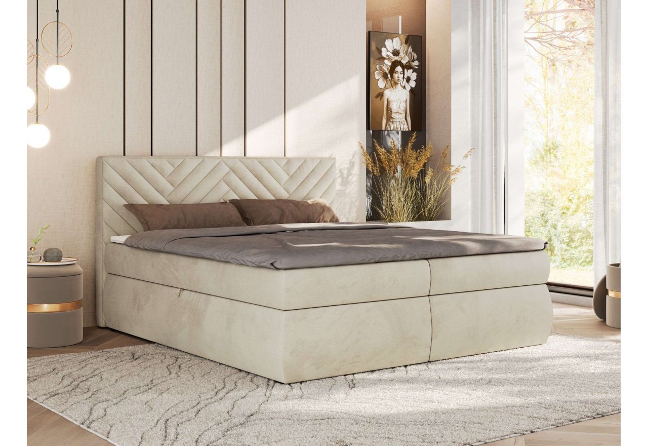 Łóżko kontynentalne AVERTA 140x200 - H4 - beżowy, welwet