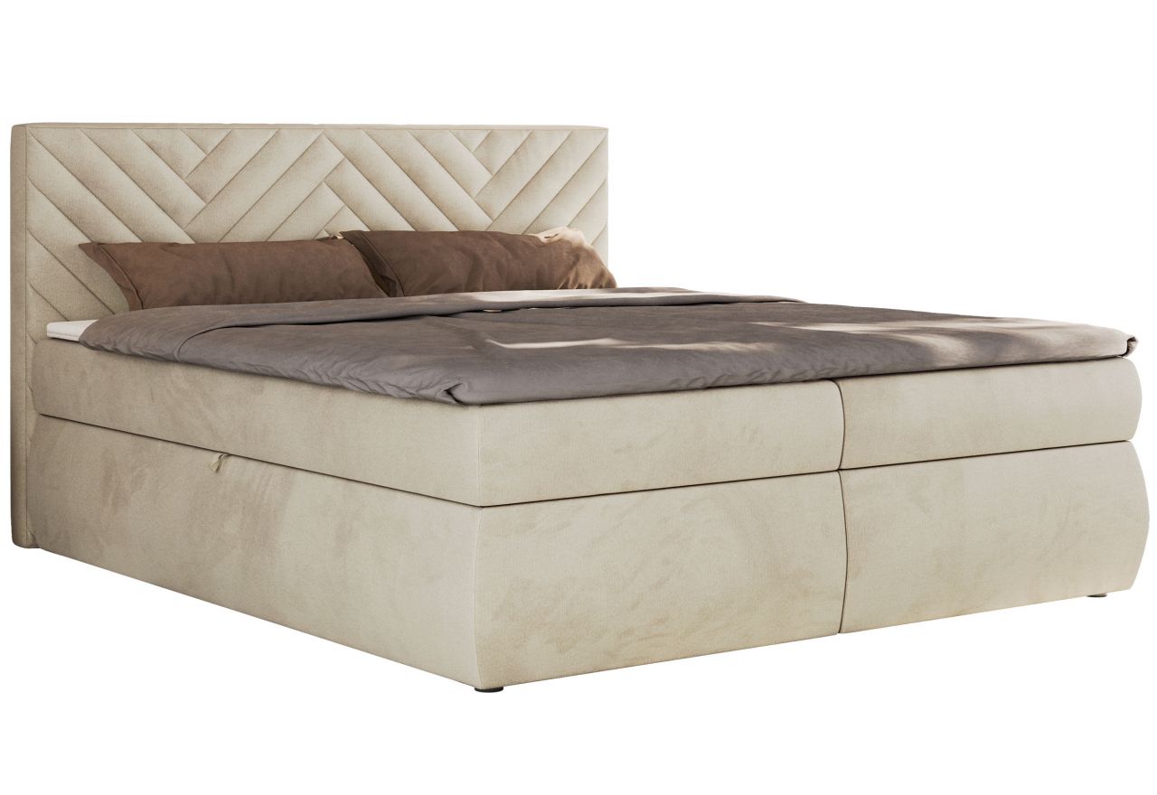 Łóżko kontynentalne AVERTA 140x200 - H4 - beżowy, welwet