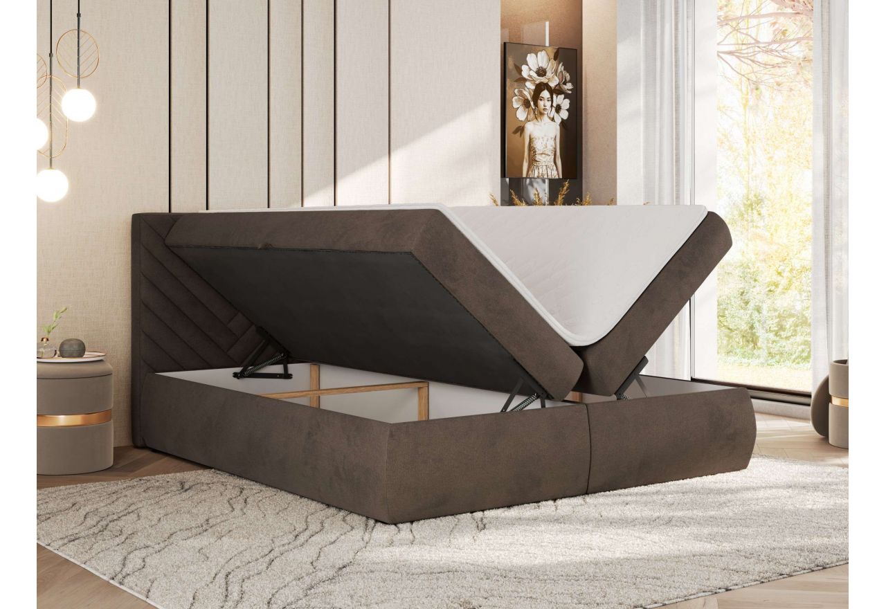 Łóżko kontynentalne AVERTA 140x200 - H4 - brązowy, welwet