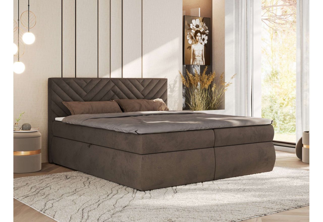 Łóżko kontynentalne AVERTA 160x200 - H4 - brązowy, welwet