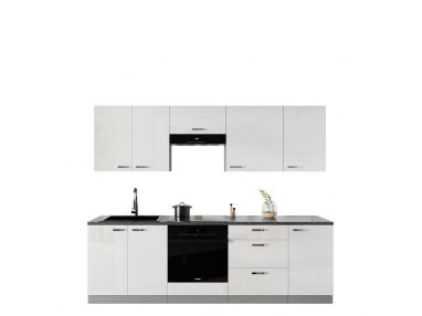 Jasny zestaw mebli do kuchni biały połysk BLANCO 245 cm - Szary / biały połysk