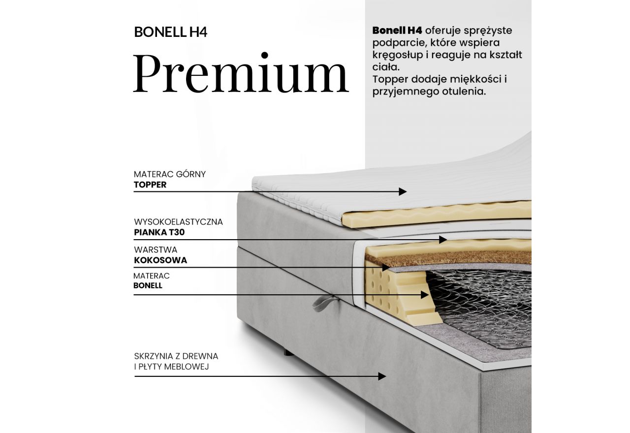 Łóżko kontynentalne AVERTA 180x200 - H4 - brązowy, welwet