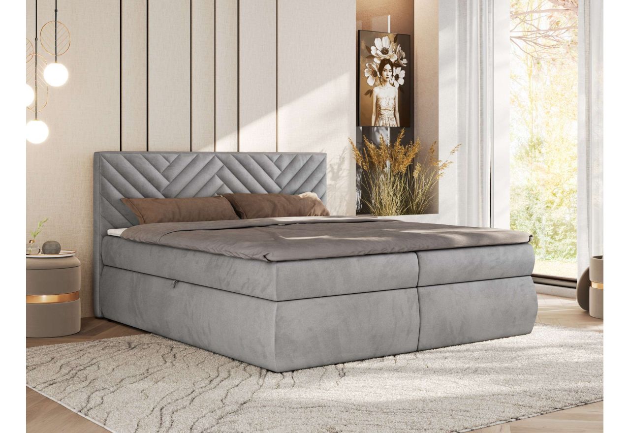 Łóżko kontynentalne AVERTA 160x200 - H4 - jasnoszary, welwet