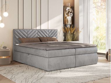 Łóżko kontynentalne AVERTA 180x200 - H4 - jasnoszary, welwet