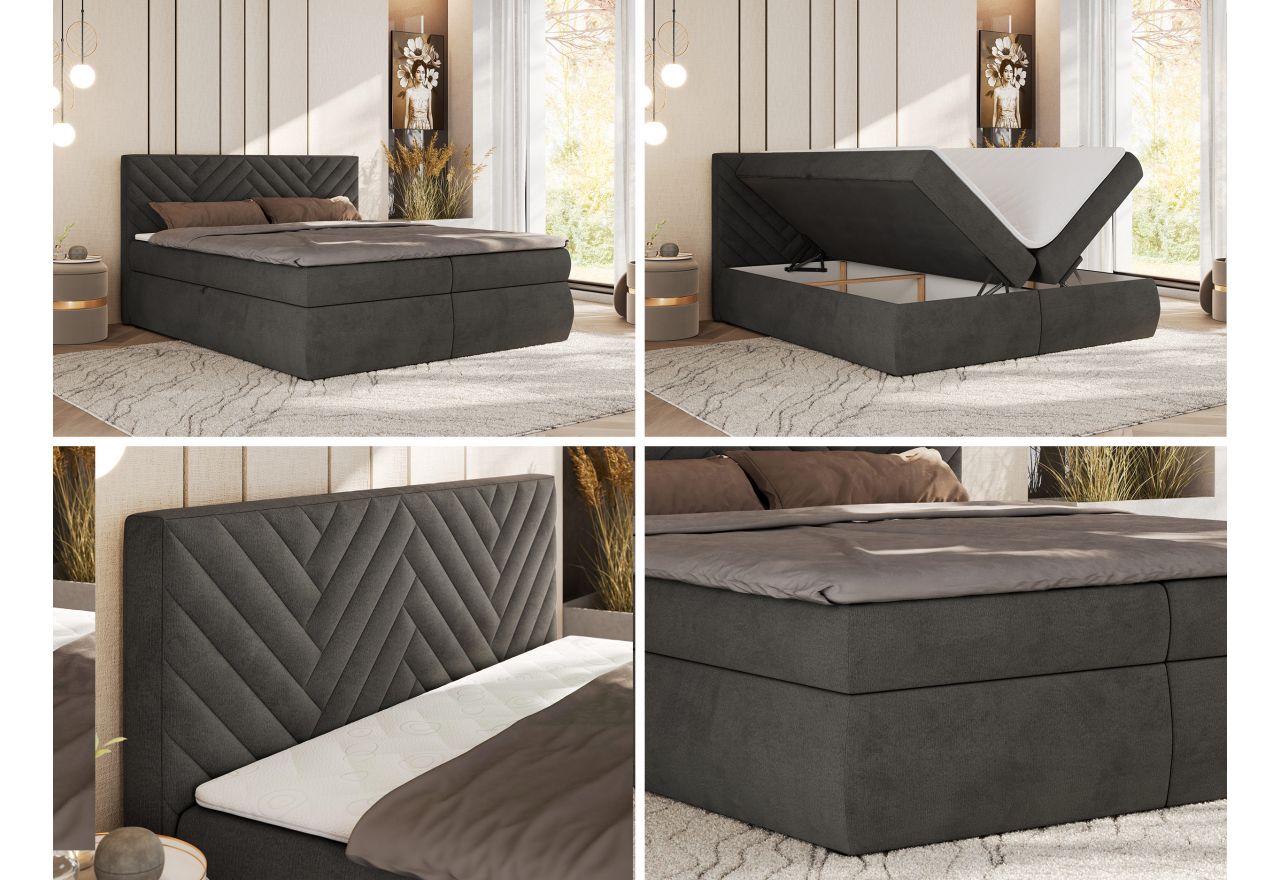 Łóżko kontynentalne AVERTA 160x200 - H4 - ciemnoszary, welwet