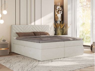 Łóżko kontynentalne AVERTA 140x200 - H4 - kremowy, szenil gładki