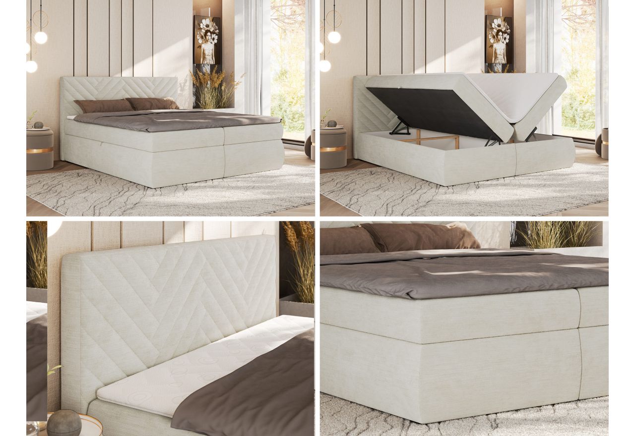 Łóżko kontynentalne AVERTA 140x200 - H4 - kremowy, szenil gładki