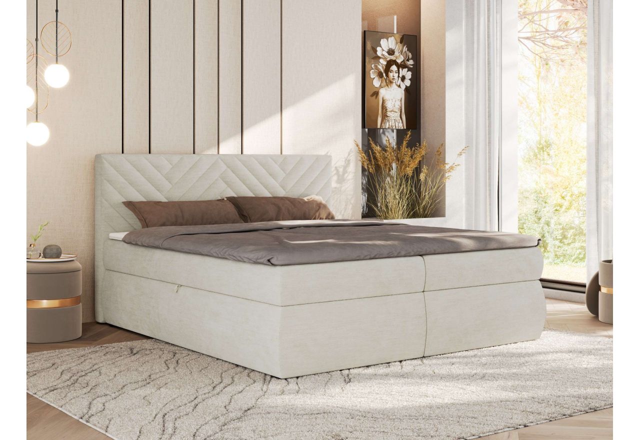 Łóżko kontynentalne AVERTA 160x200 - H4 - kremowy, szenil gładki