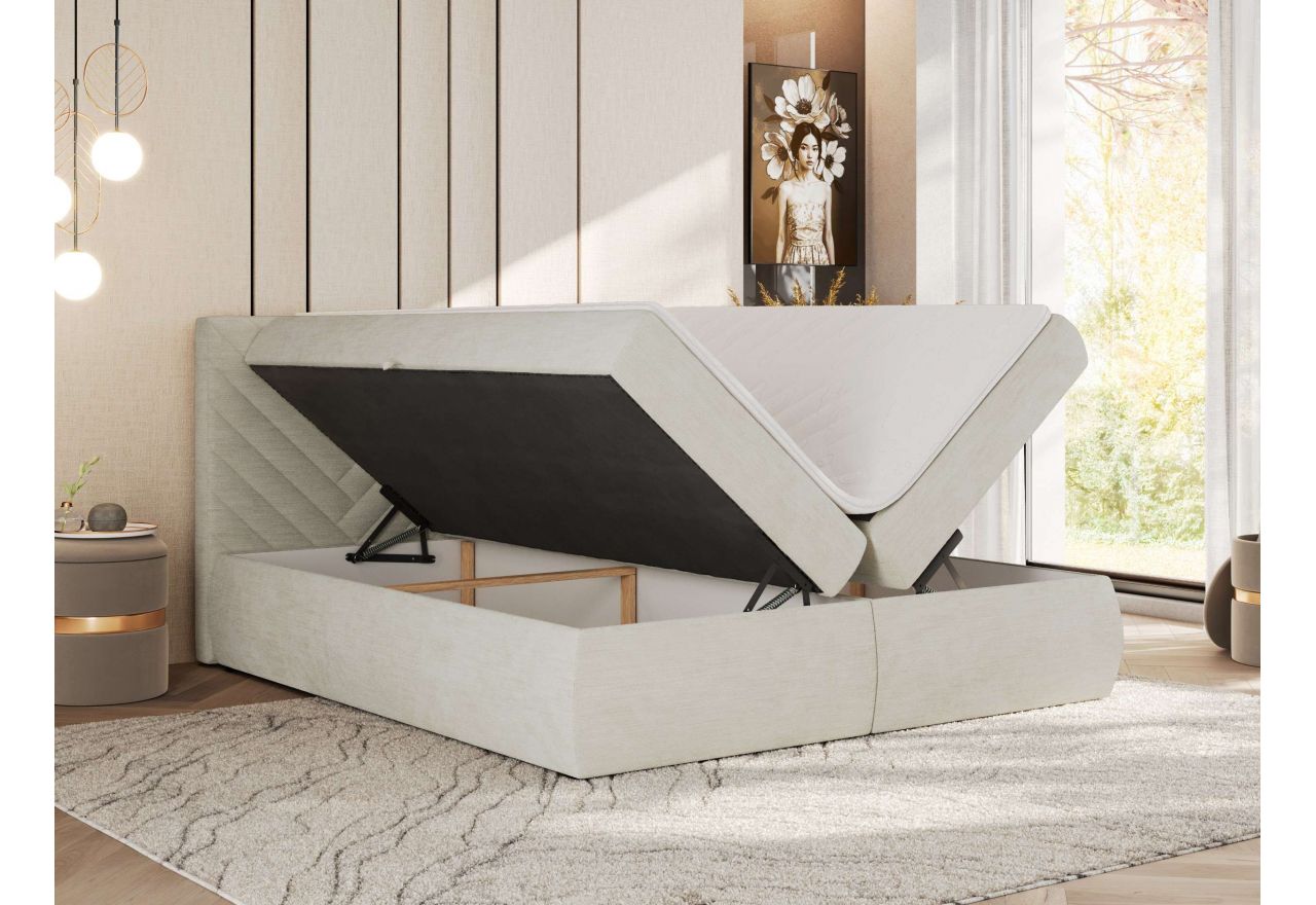 Łóżko kontynentalne AVERTA 160x200 - H4 - kremowy, szenil gładki