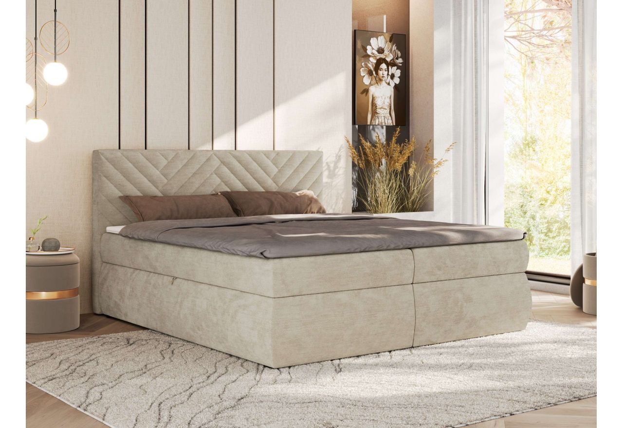 Łóżko kontynentalne AVERTA 140x200 - H4 - beżowy, szenil gładki