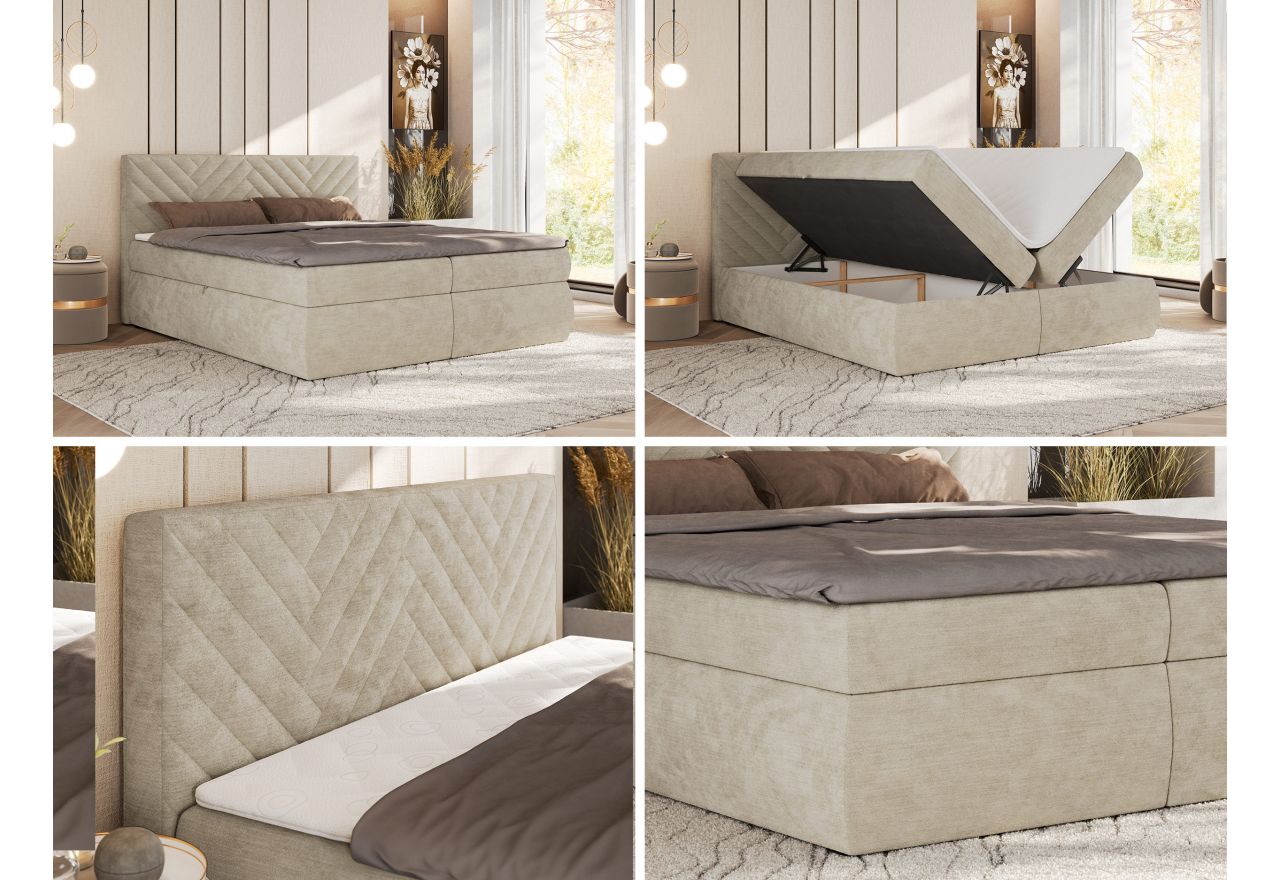 Łóżko kontynentalne AVERTA 140x200 - H4 - beżowy, szenil gładki