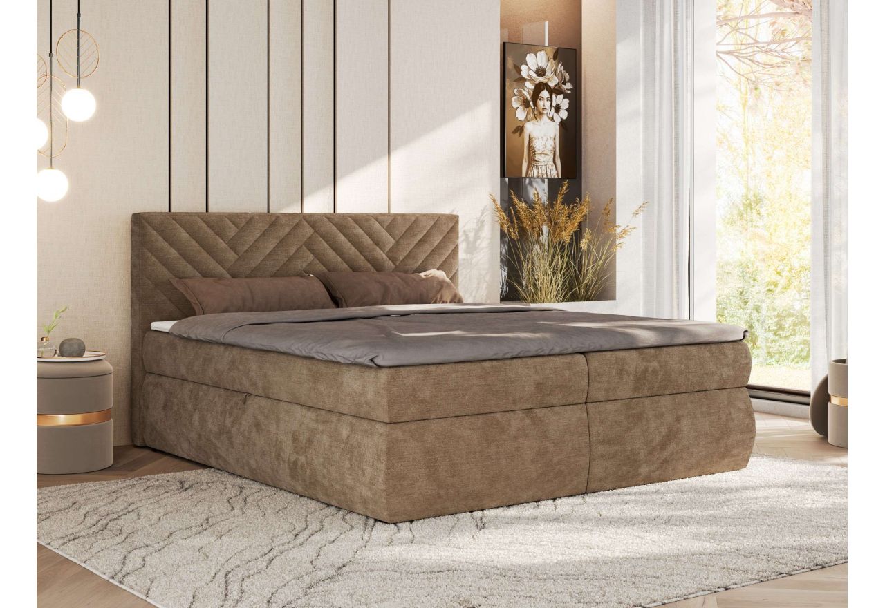 Łóżko kontynentalne AVERTA 180x200 - H4 - brązowy, szenil gładki