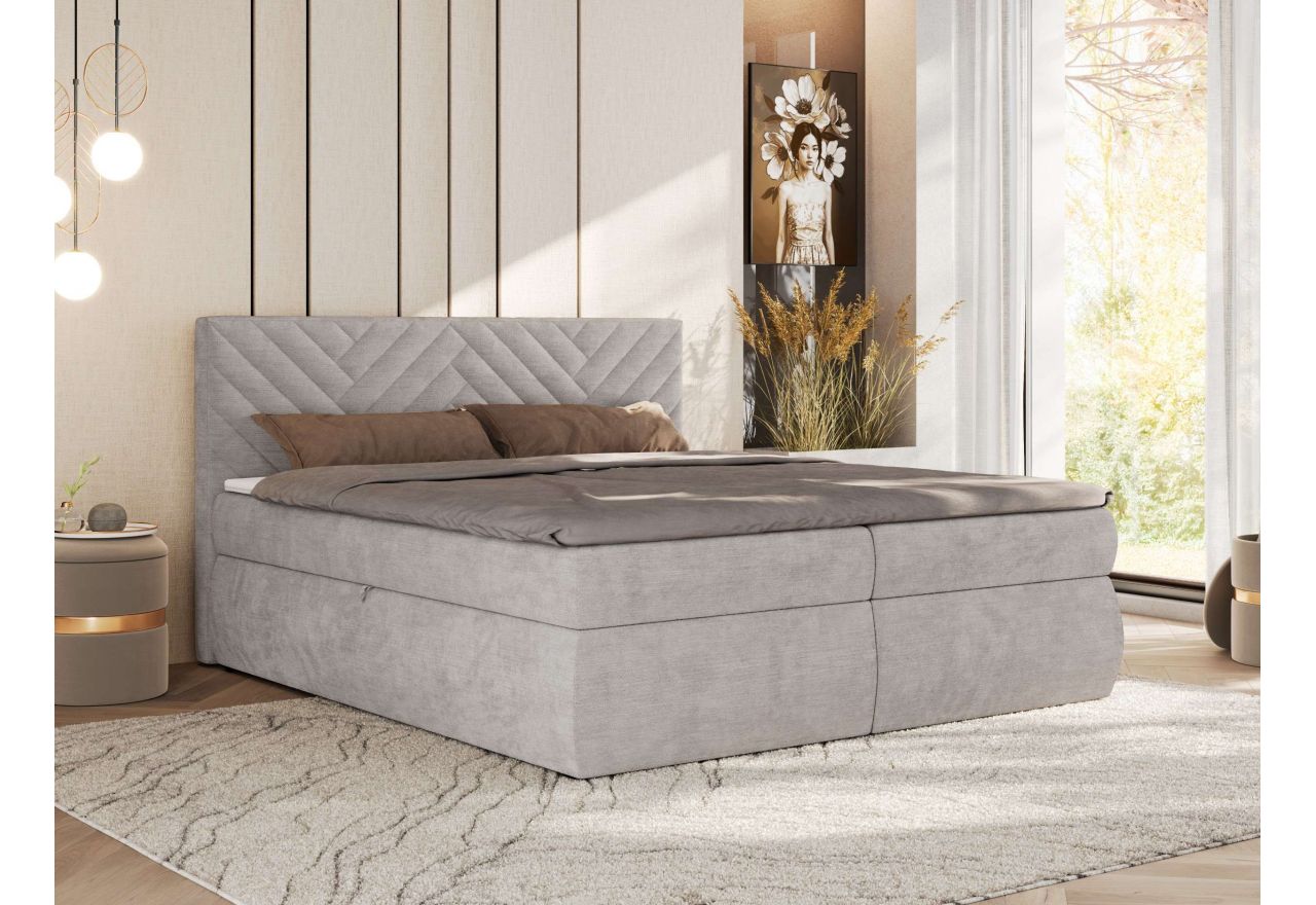 Łóżko kontynentalne AVERTA 160x200 - H4 - jasnoszary, szenil gładki