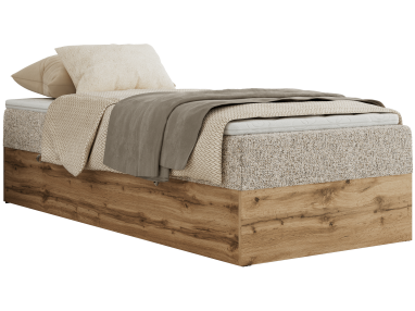 Łóżko kontynentalne WOOD ZERO 90x200 - H3 - beżowy, struktura - topper T25