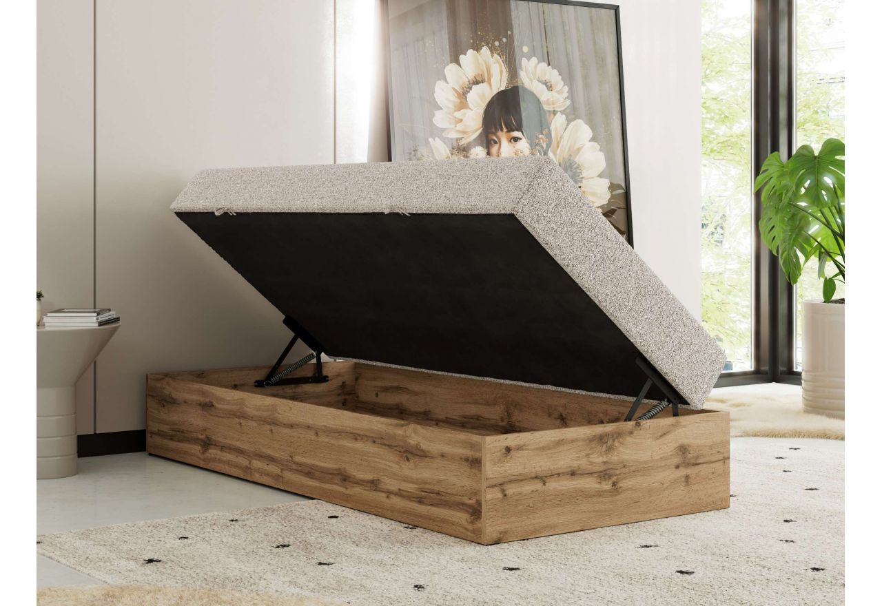 Łóżko kontynentalne WOOD ZERO 90x200 - H3 - beżowy, struktura - topper T25