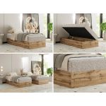 Łóżko kontynentalne WOOD ZERO 90x200 - H3 - beżowy, struktura - topper T25