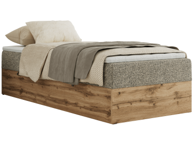 Łóżko kontynentalne WOOD ZERO 90x200 - H3 - szary, struktura - topper T25
