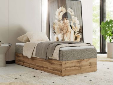 Łóżko kontynentalne WOOD ZERO 90x200 - H3 - ciemnobeżowy, struktura - topper T25