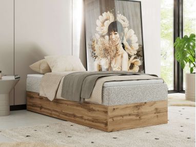 Łóżko kontynentalne WOOD ZERO 90x200 - H3 - jasnoszary, struktura - topper T25