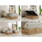 Łóżko kontynentalne WOOD ZERO 90x200 - H3 - jasnoszary, struktura - topper T25