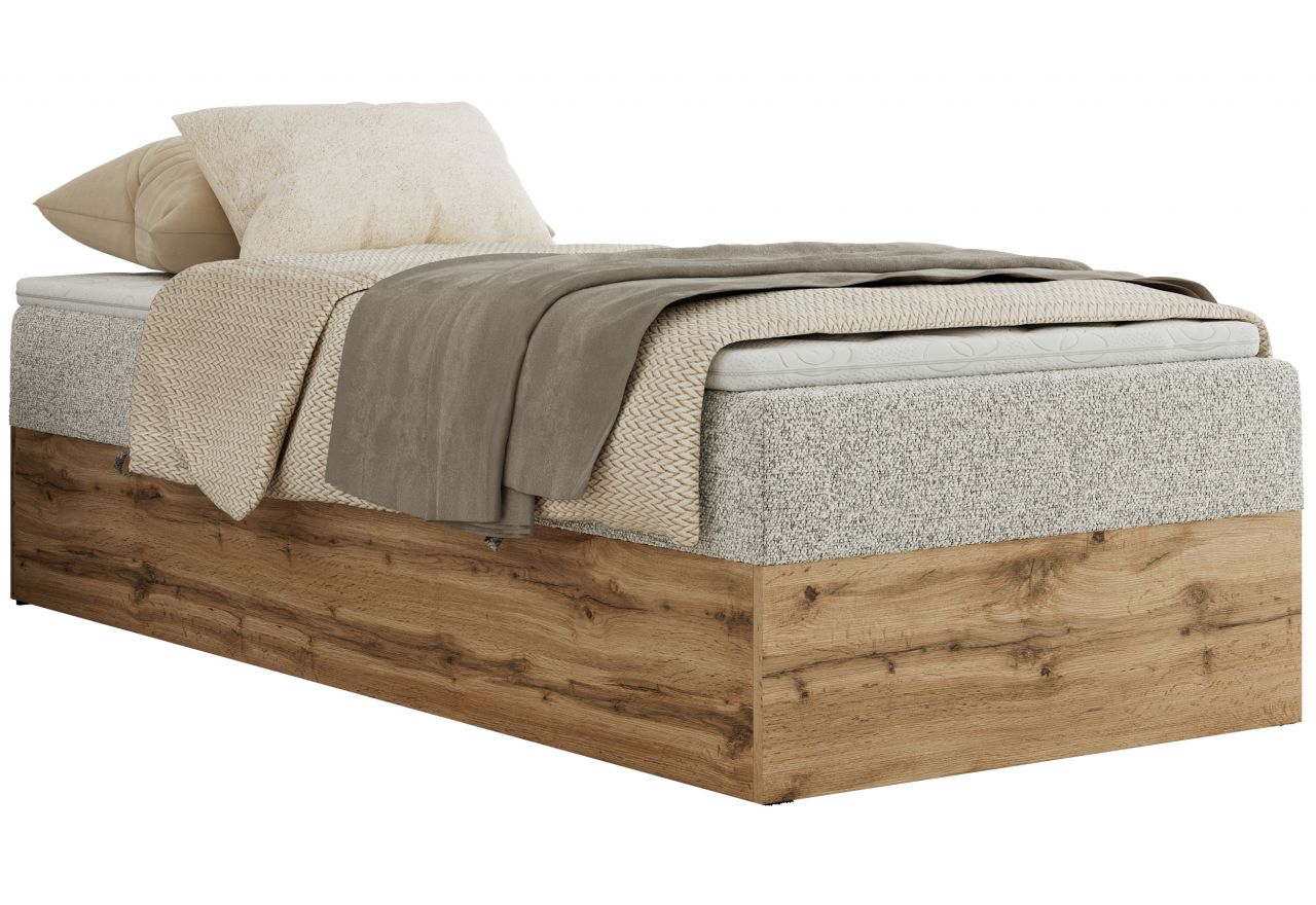Łóżko kontynentalne WOOD ZERO 90x200 - H3 - jasnoszary, struktura - topper T25