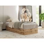 Łóżko kontynentalne WOOD ZERO 90x200 - H3 - jasnobrązowy, sztruks - topper T25