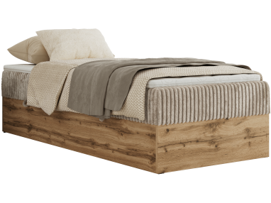 Łóżko kontynentalne WOOD ZERO 90x200 - H3 - jasnobrązowy, sztruks - topper T25